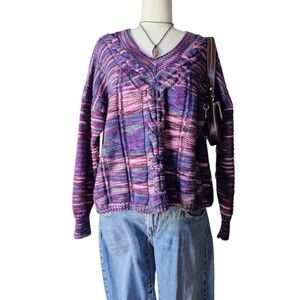 Vintage Purple & Pink Stripe Chunky Pullover Sweater